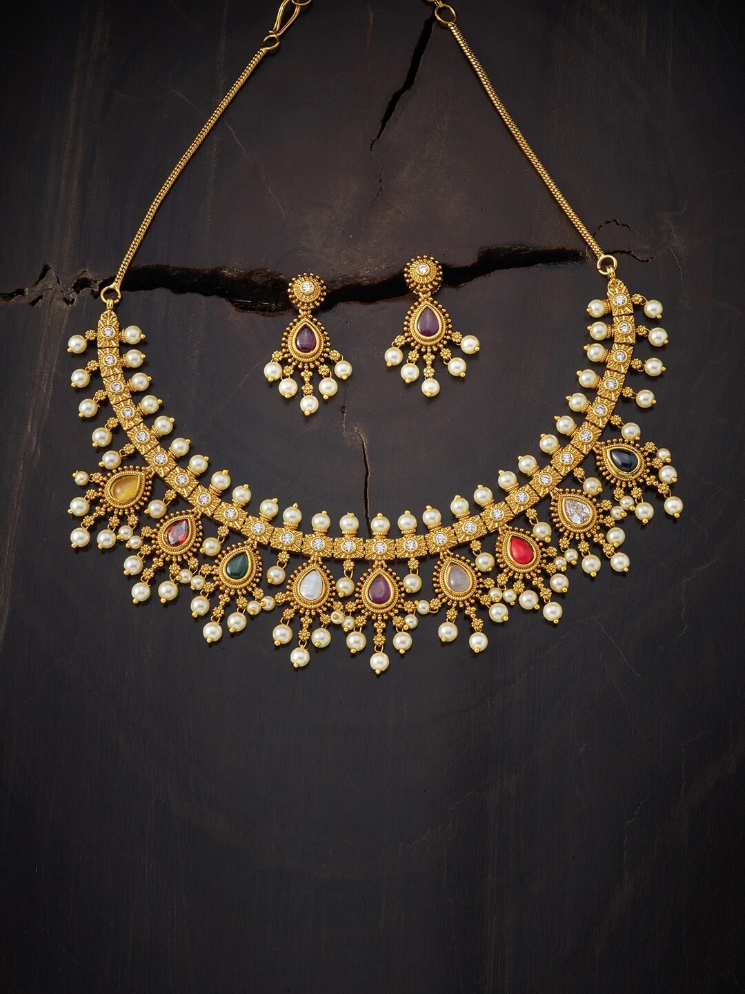 

Kushal's Fashion Jewellery Gold and Multicoloured Copper Gold-Plated Jewellery Set
