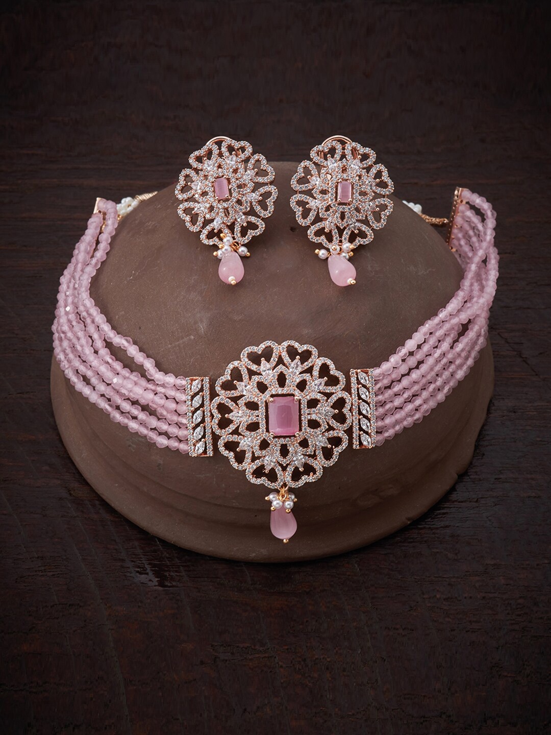 

Kushal's Fashion Jewellery Pink Copper Rose Gold-Plated Jewellery Set