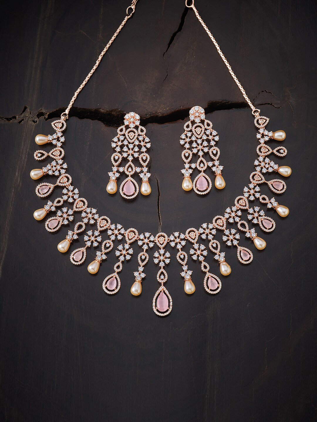

Kushal's Fashion Jewellery Gold and White Copper Rose Gold-Plated Jewellery Set