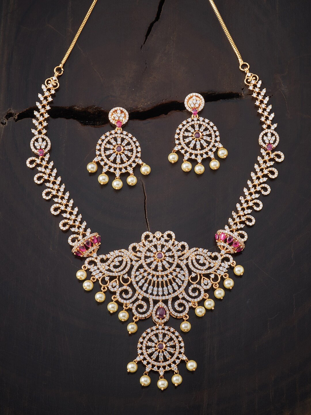

Kushal's Fashion Jewellery Gold and Red Copper Gold-Plated Jewellery Set