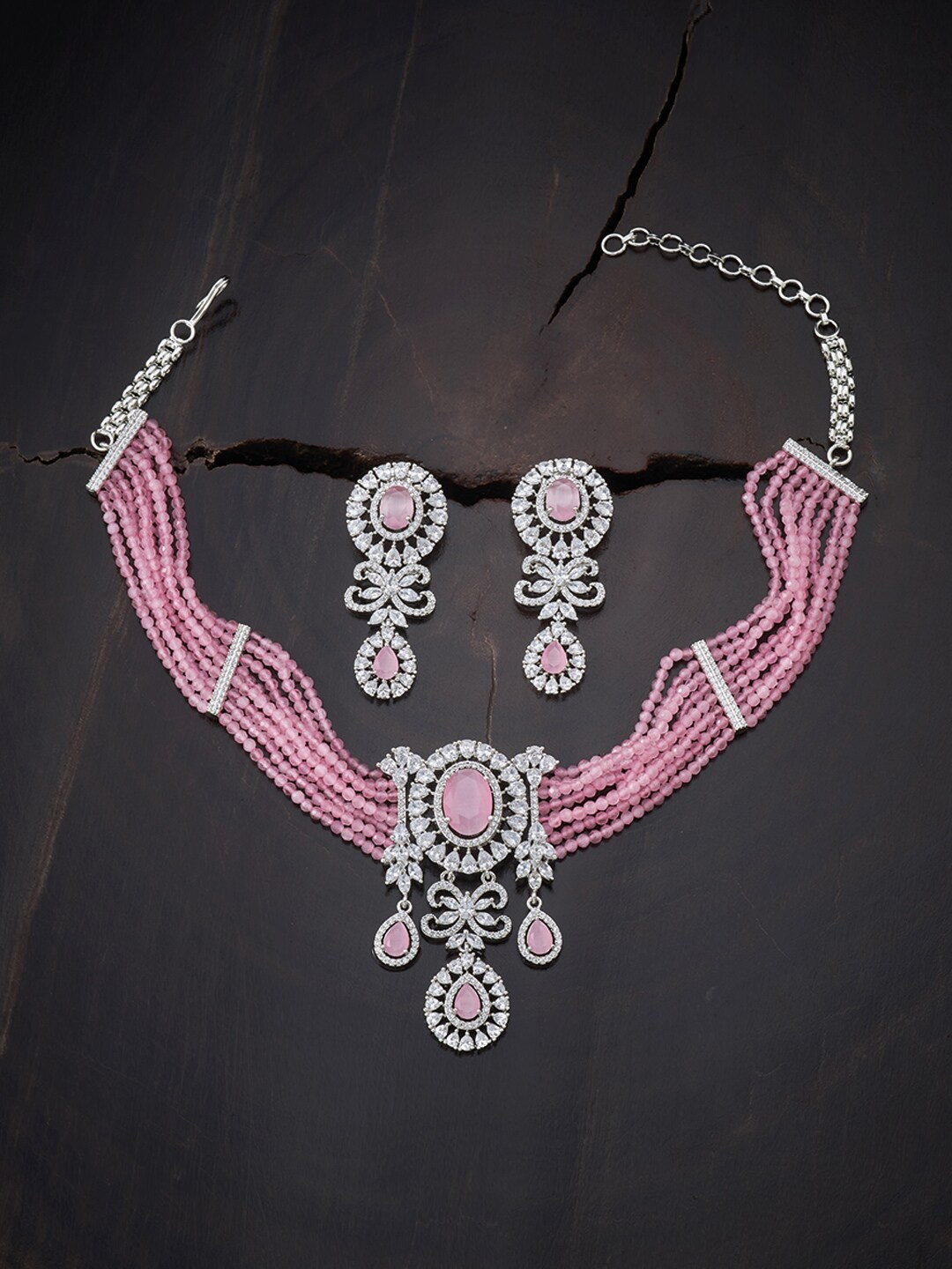 

Kushal's Fashion Jewellery Pink Copper Rhodium-Plated Jewellery Set, Silver