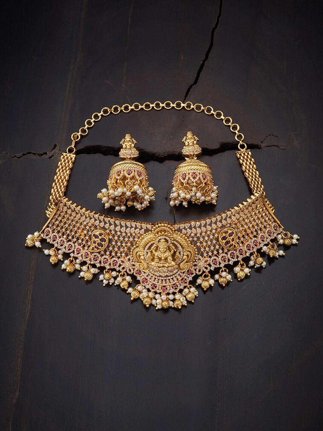 

Kushal's Fashion Jewellery Gold and White Copper Gold-Plated Jewellery Set