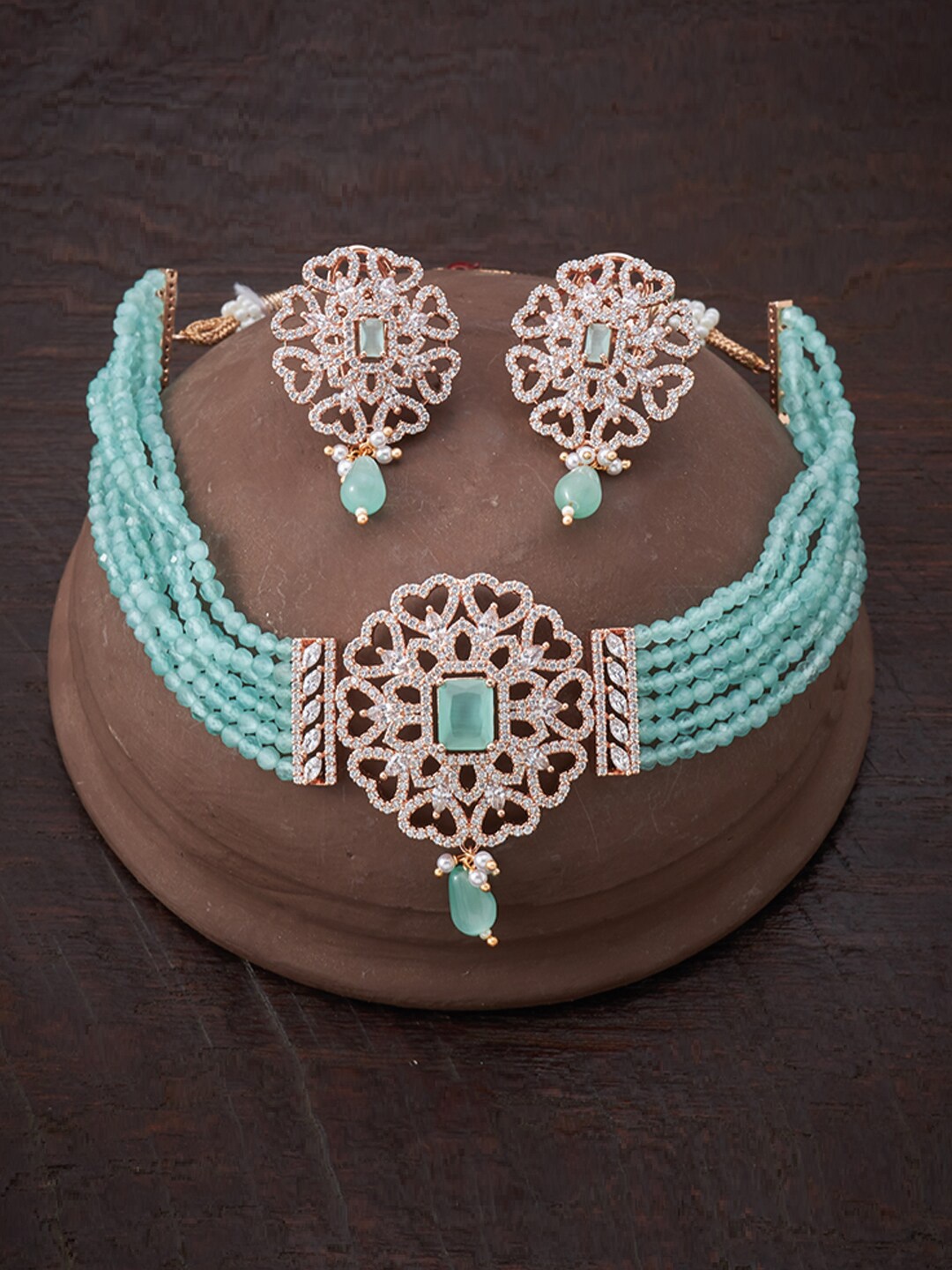 

Kushal's Fashion Jewellery Sea Green Copper Rose Gold-Plated Jewellery Set