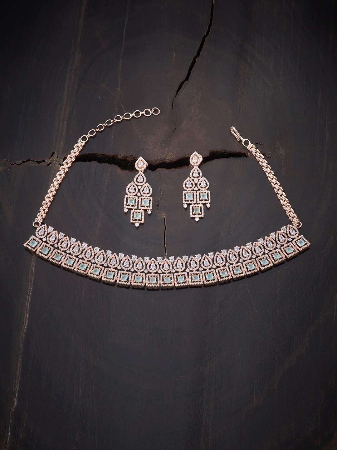 

Kushal's Fashion Jewellery Sea Green Copper Rose Gold-Plated Jewellery Set