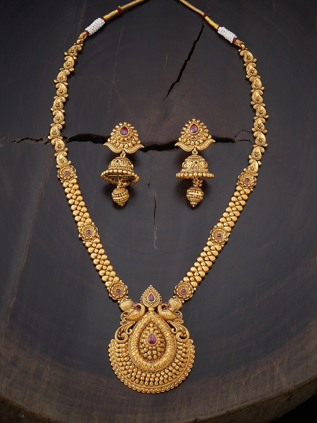 

Kushal's Fashion Jewellery Red Copper Gold-Plated Jewellery Set, Rose gold