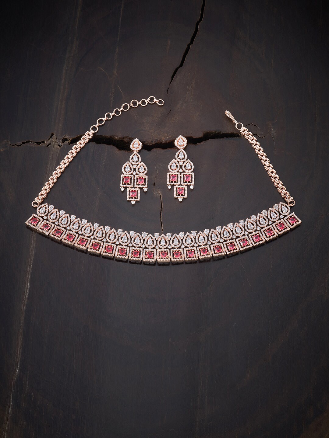 

Kushal's Fashion Jewellery Red Copper Rose Gold-Plated Jewellery Set