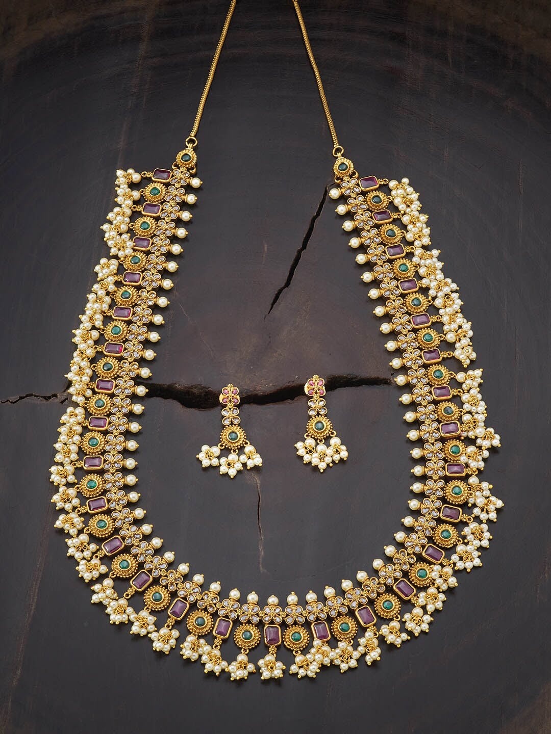 

Kushal's Fashion Jewellery Gold and Red Copper Gold-Plated Jewellery Set