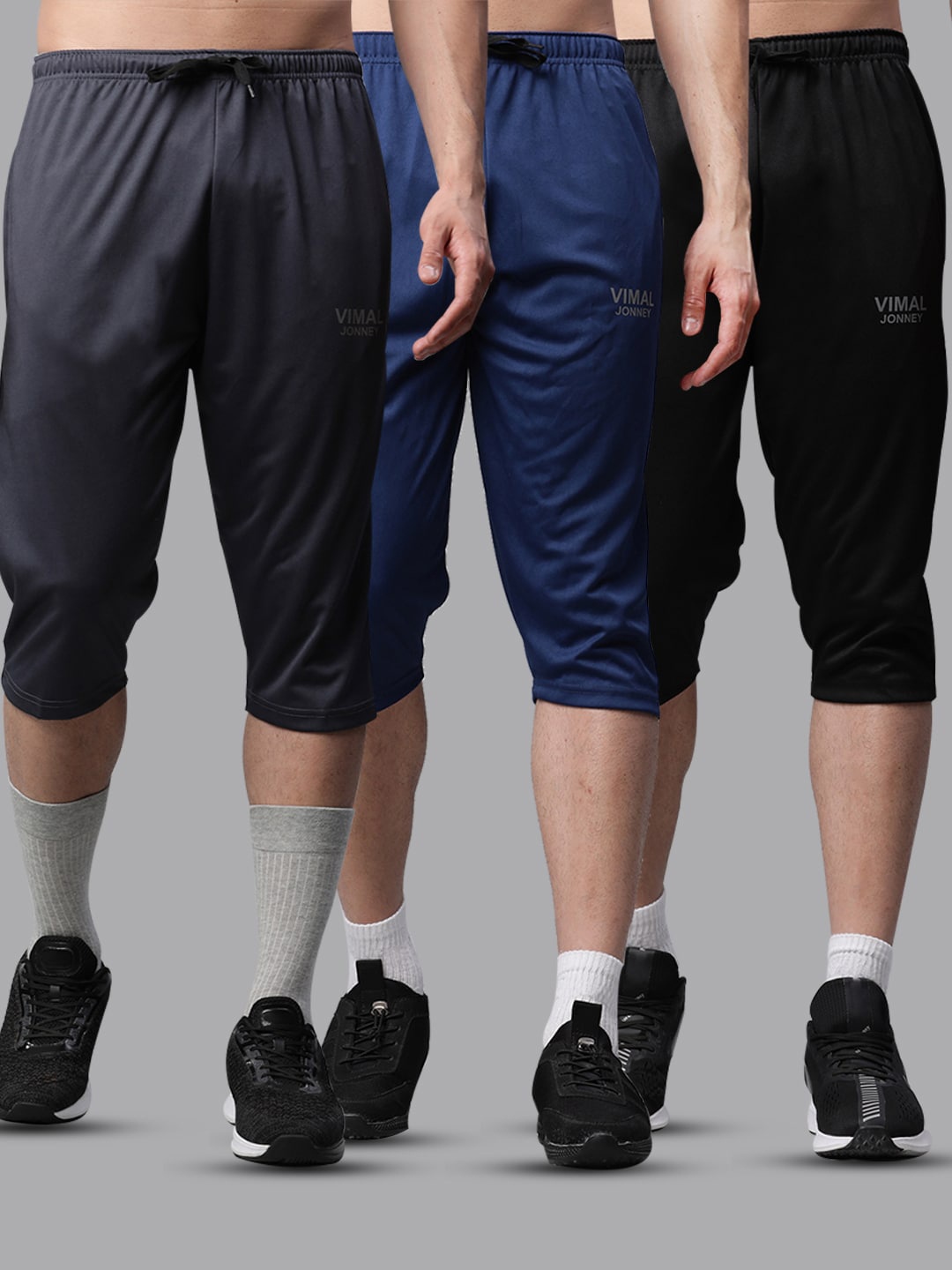 

MACK JONNEY JONNEY Men Black and Blue Pack of 3 Training or Gym Sports Shorts