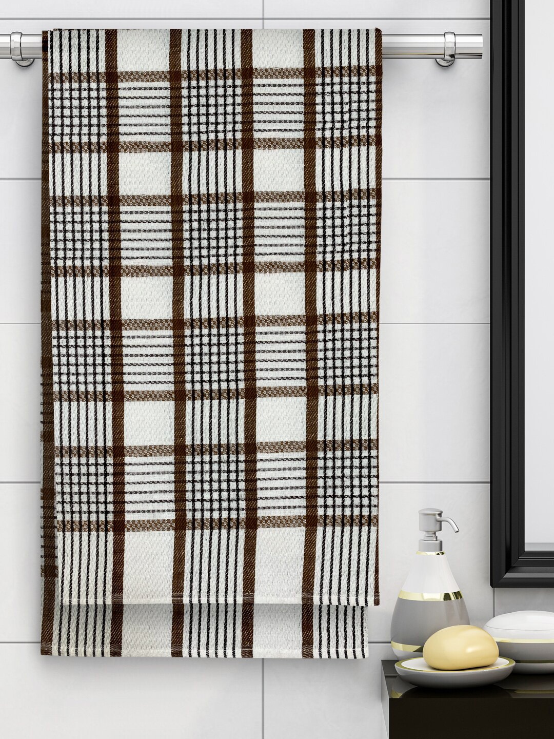 

Athom Trendz Set of 3 Checked Cotton Bath Towels, Brown