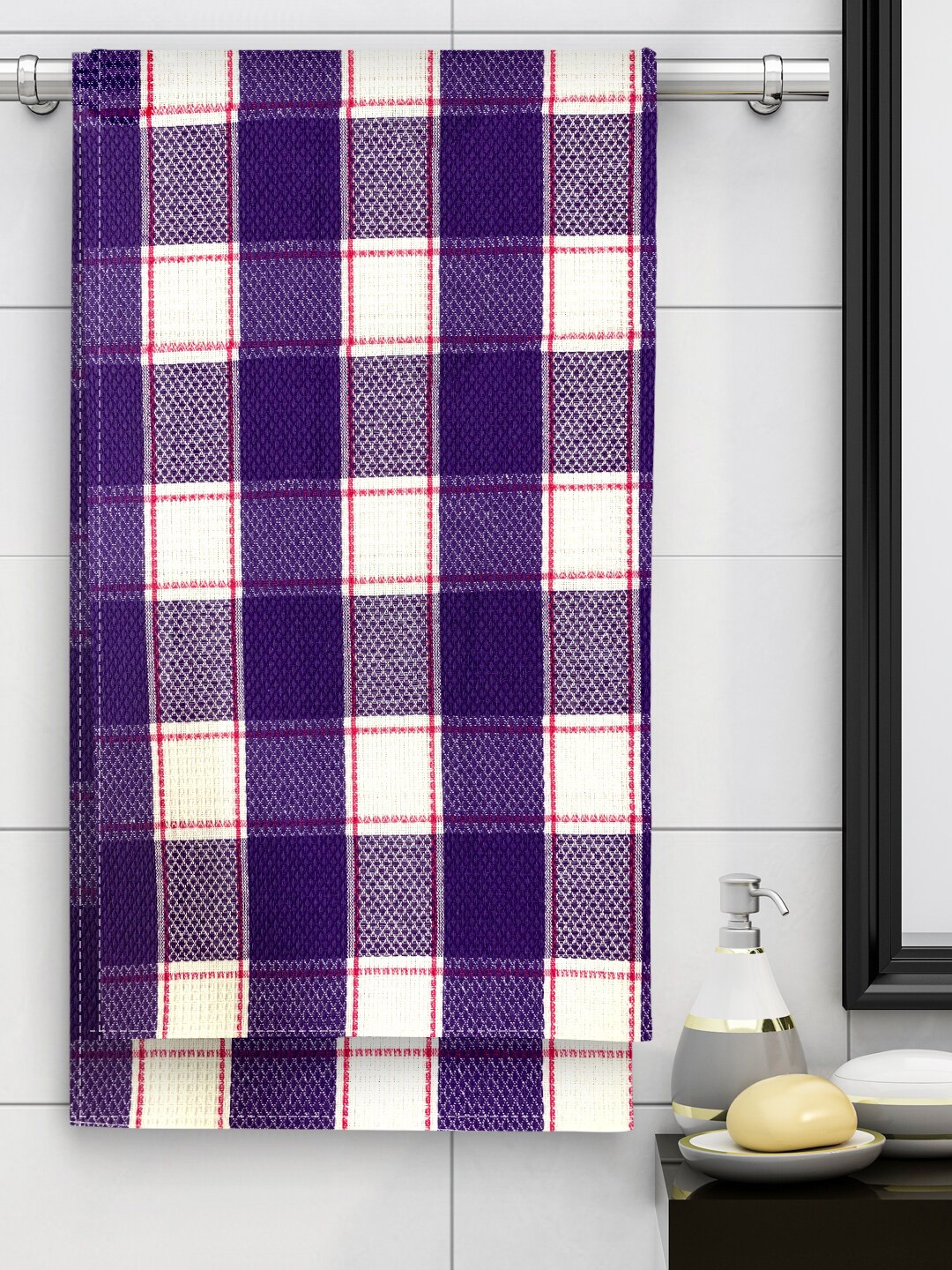 

Athom Trendz Pack of 6 Purple & White Checked 210GSM Eco Saviour Premium Cotton Bath Towel
