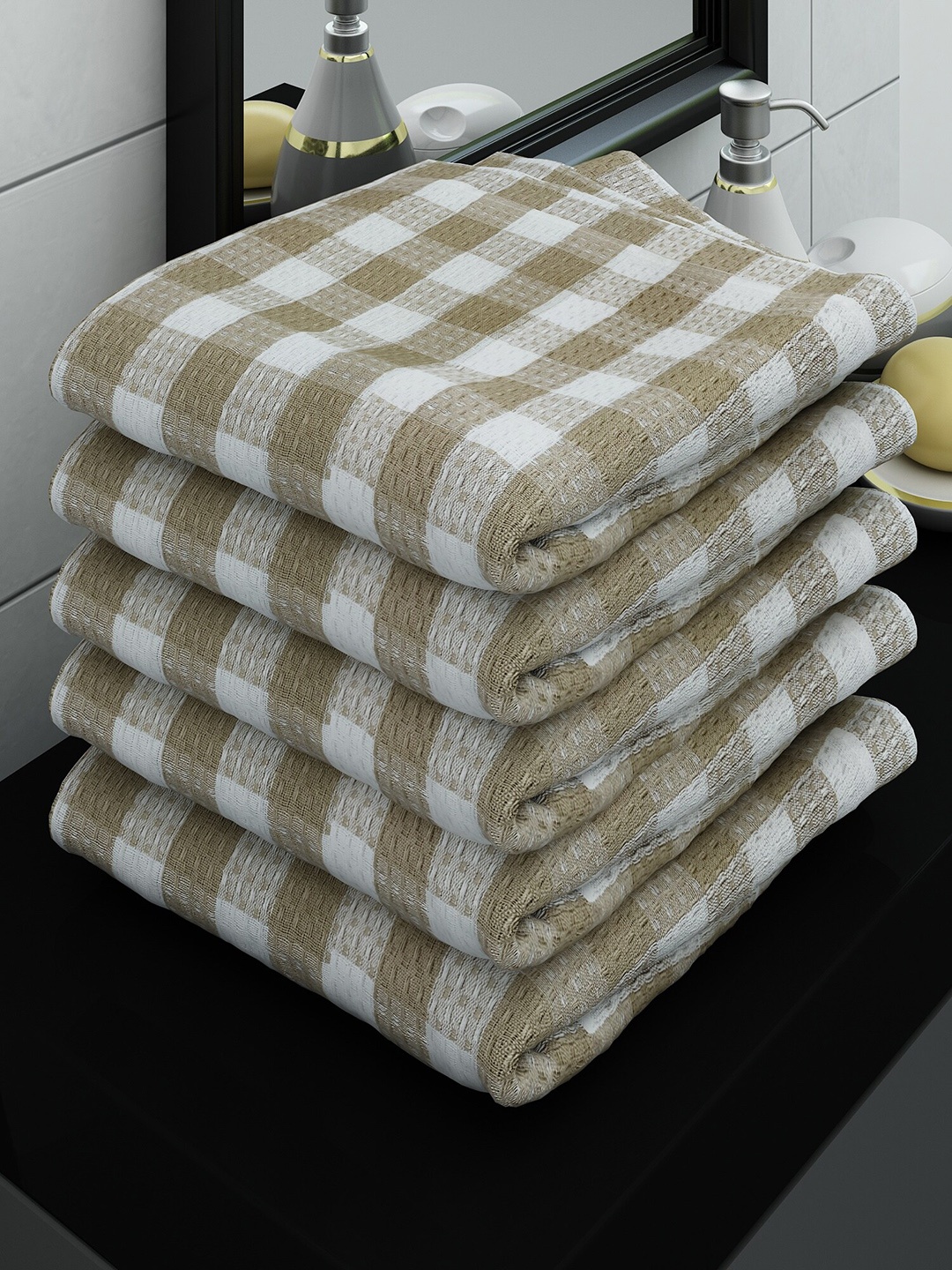 

Athom Trendz Set of 5 Beige Cotton Bath Towel