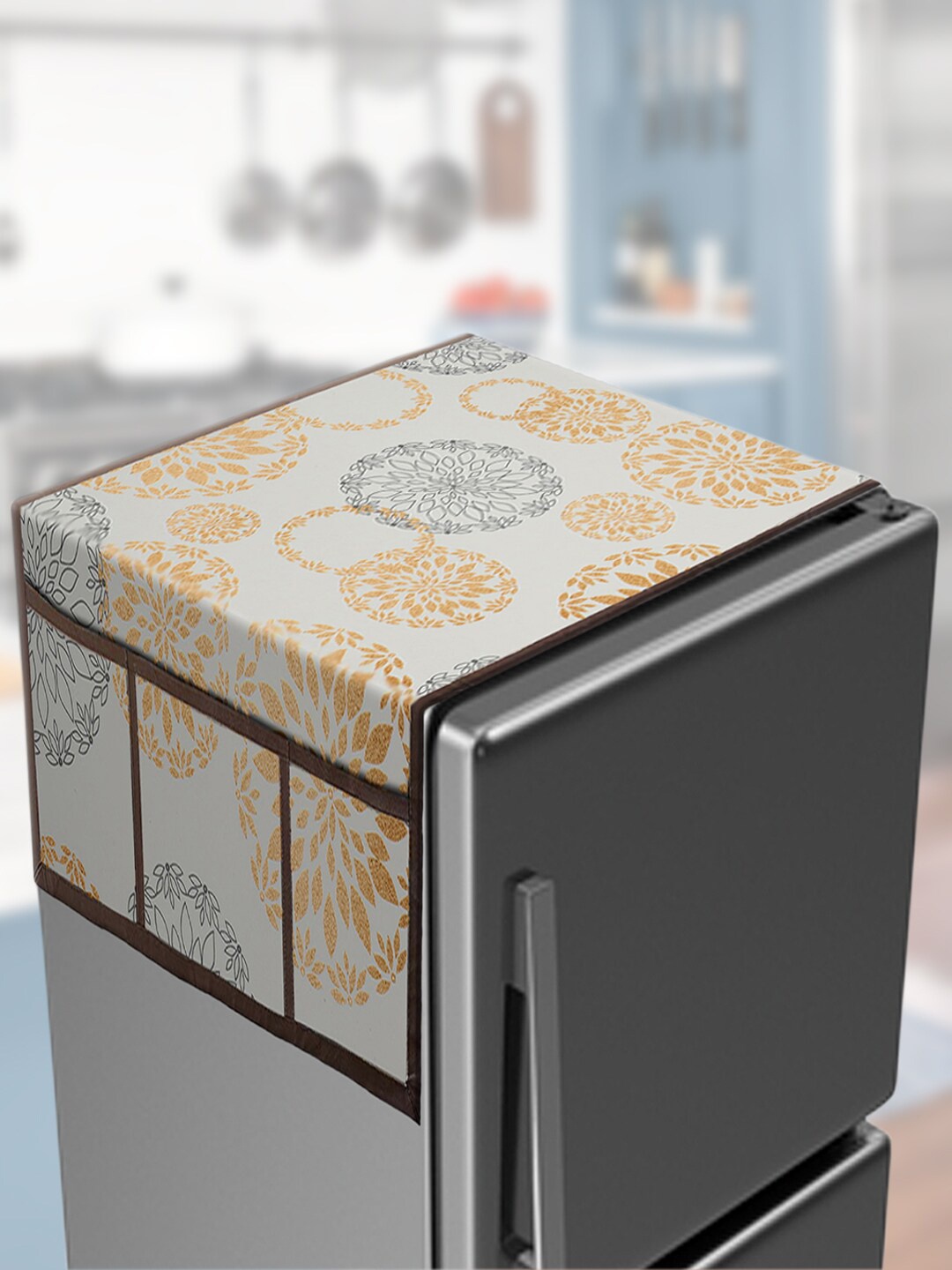 

Kuber Industries White & Multicoloured Printed PVC Fridge Top Cover