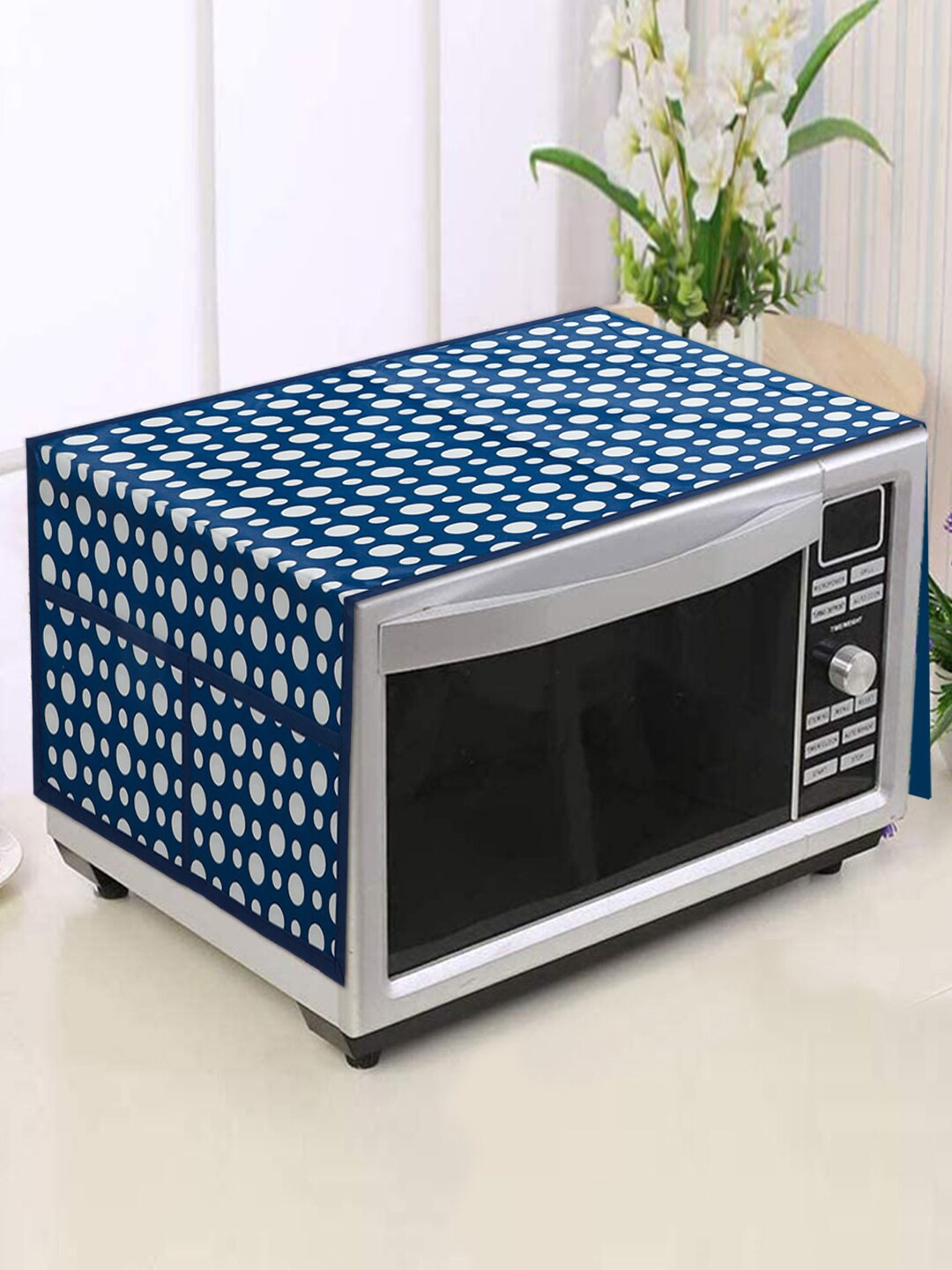

Kuber Industries Blue & White Printed Microwave Oven Top Cover