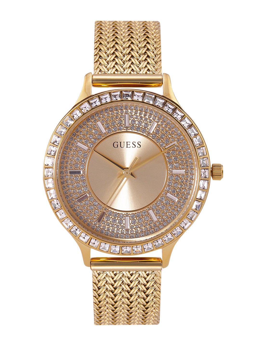

GUESS Women Embellished Bracelet Style Straps Analogue Watch GW0402L2, Gold