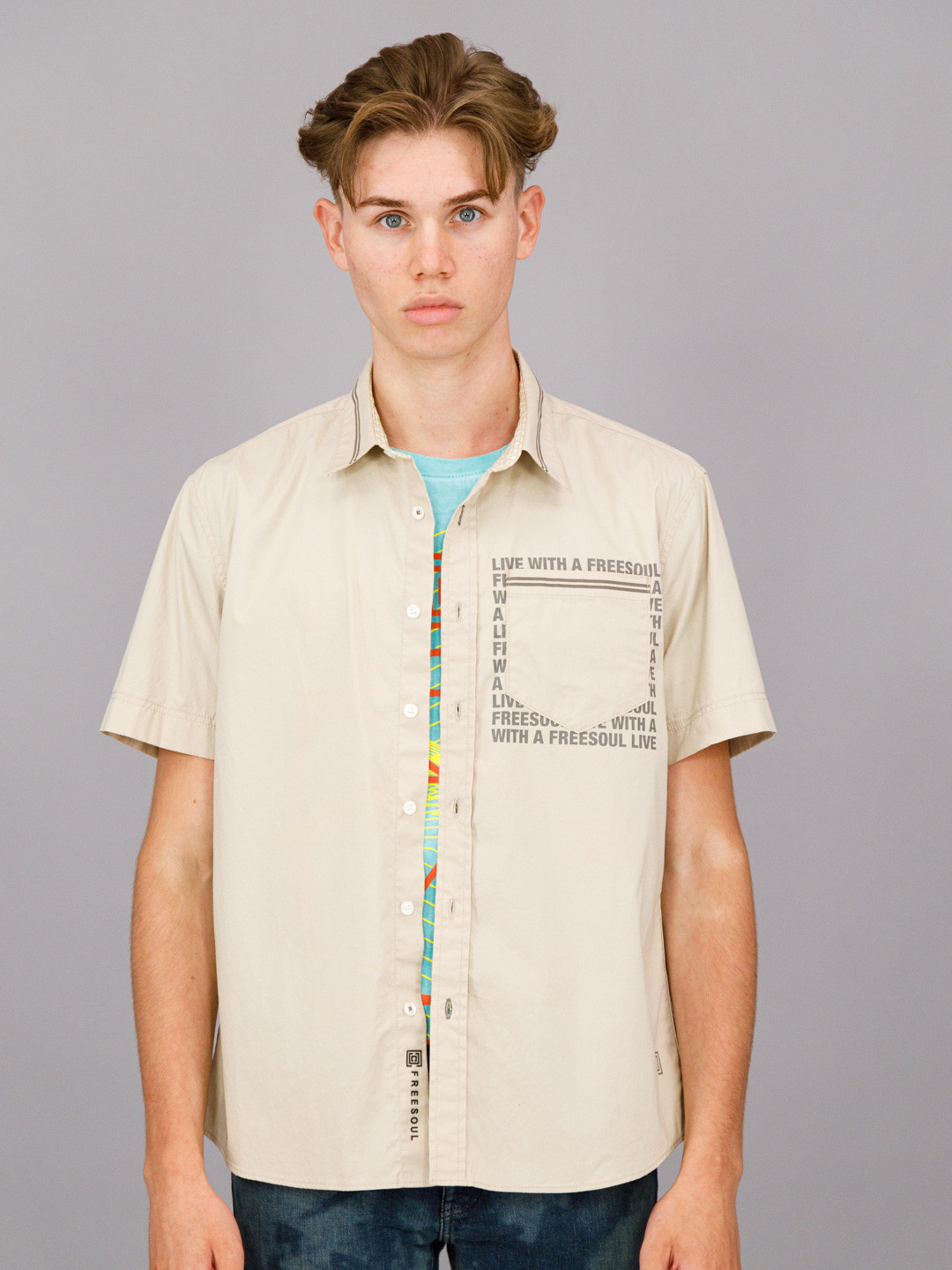 

FREESOUL Men Beige Regular Fit Printed Cotton Casual Shirt