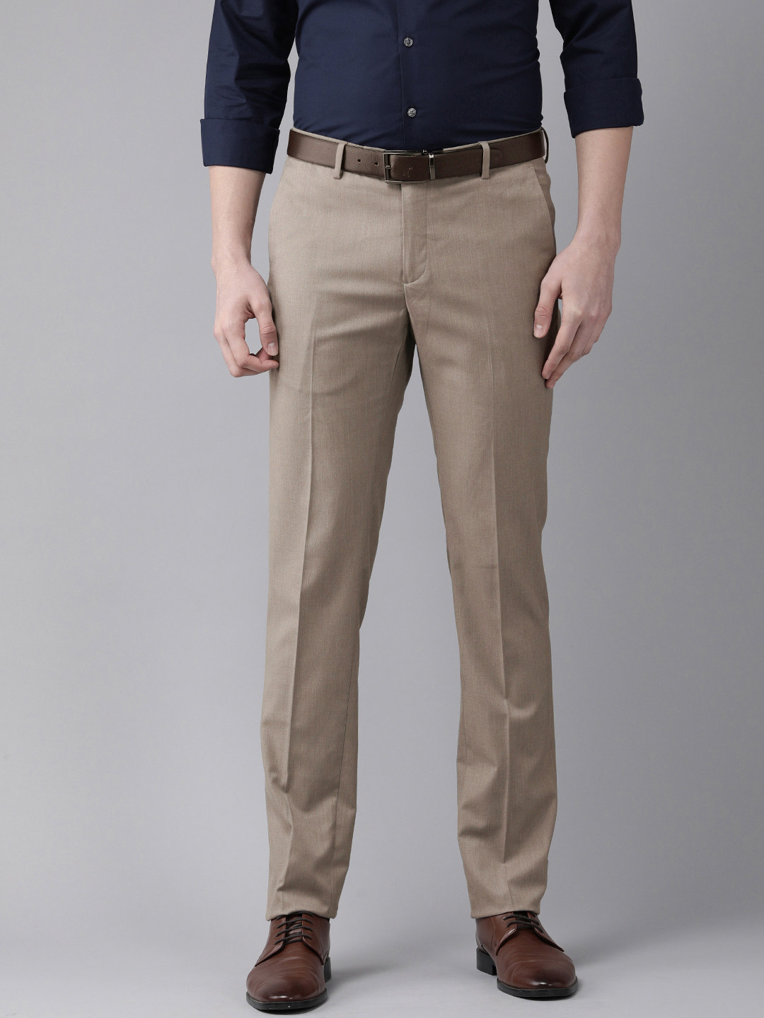 

Arrow Men Beige Self Designed Mid Rise Formal Tailored Trousers