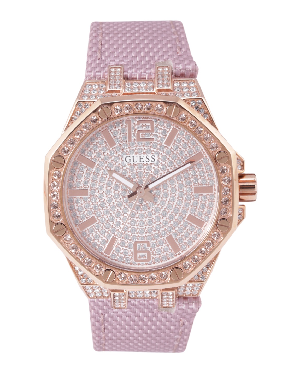 

GUESS Women Shimmer Embellished Dial Analogue Watch GW0408L3, Rose gold