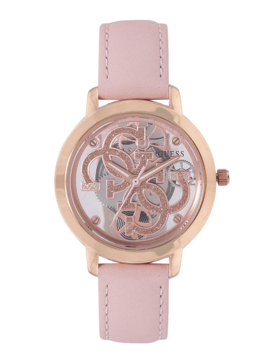 

GUESS Women Skeleton Leather Straps Analogue Watch GW0383L2, Rose gold