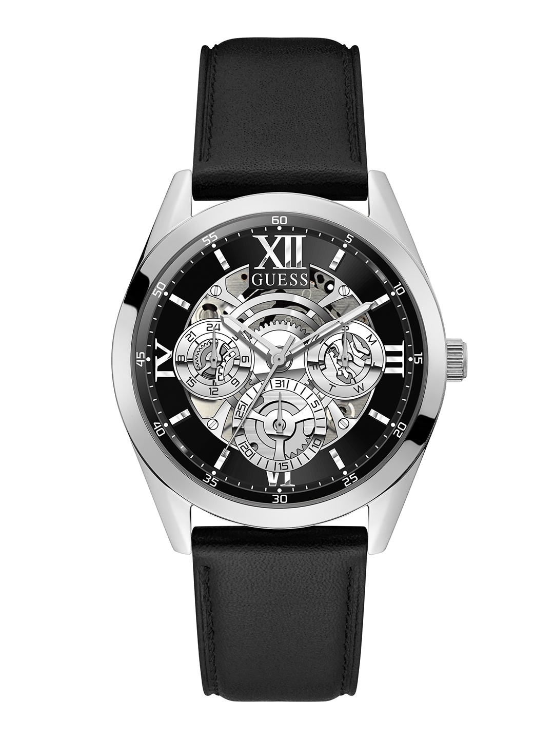 

GUESS Men TAILOR Multi Function Skeleton Dial Analogue Watch GW0389G1, Silver