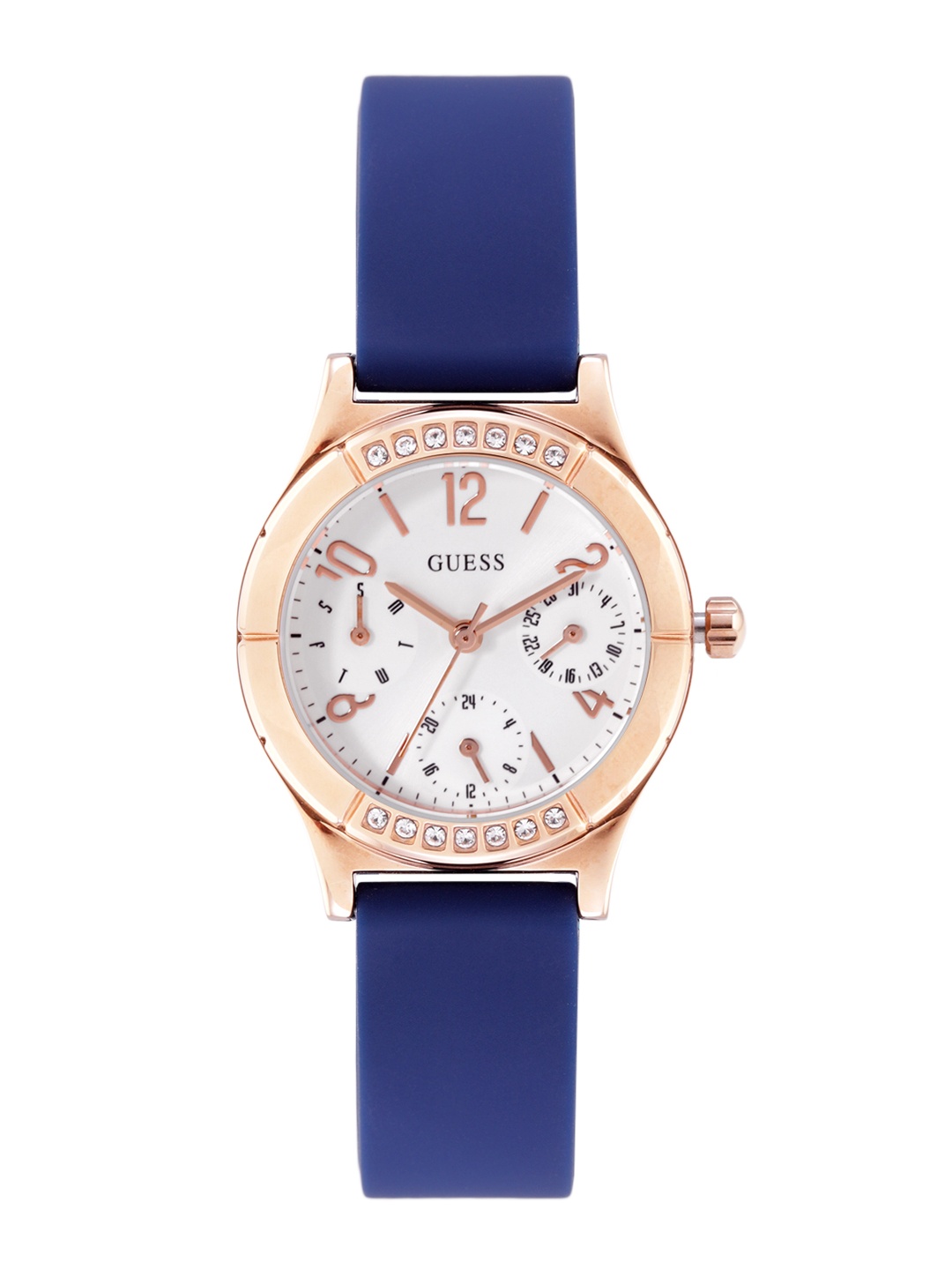 

GUESS Women Embellished Dial Analogue Multi Function Watch, Rose gold