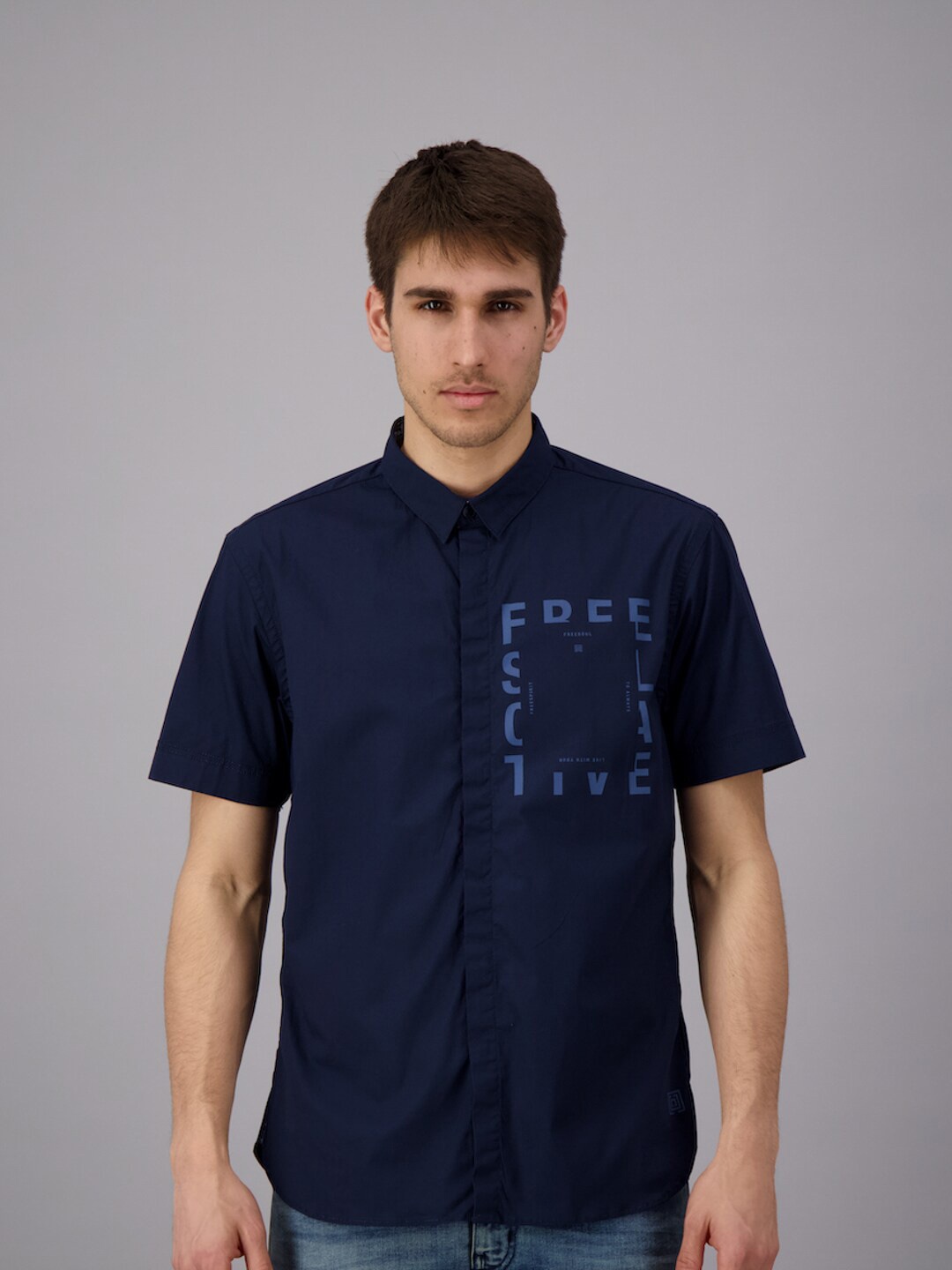 

FREESOUL Men Blue Printed Casual Shirt 97%COTTON