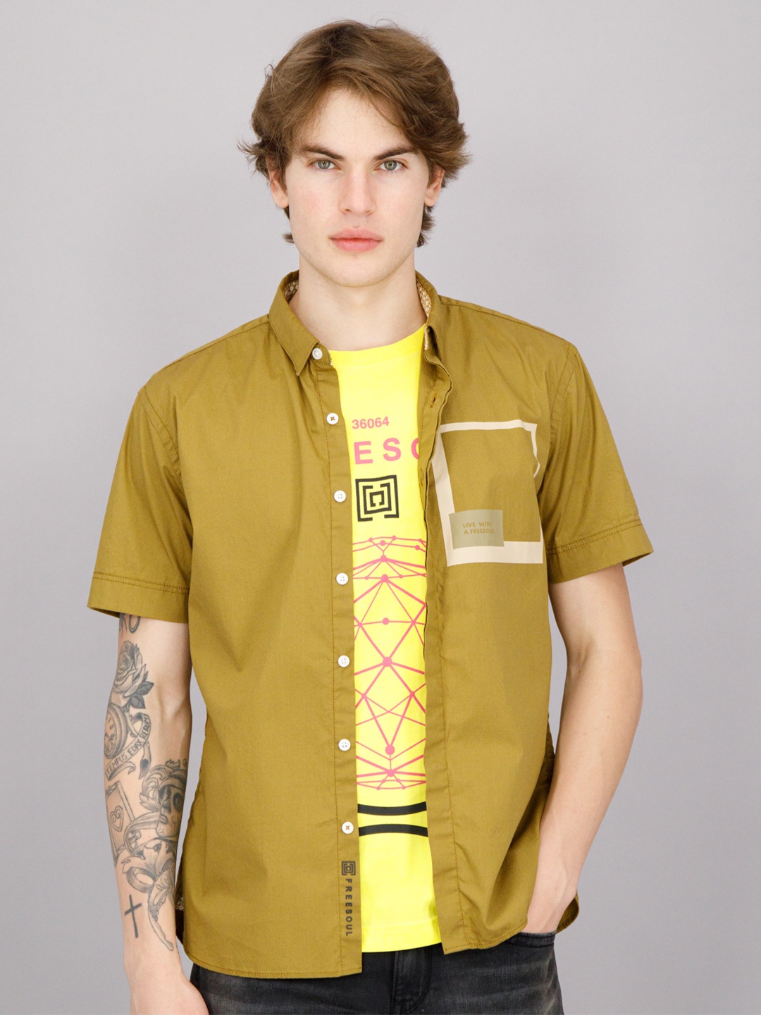

FREESOUL Men Brown Casual Shirt