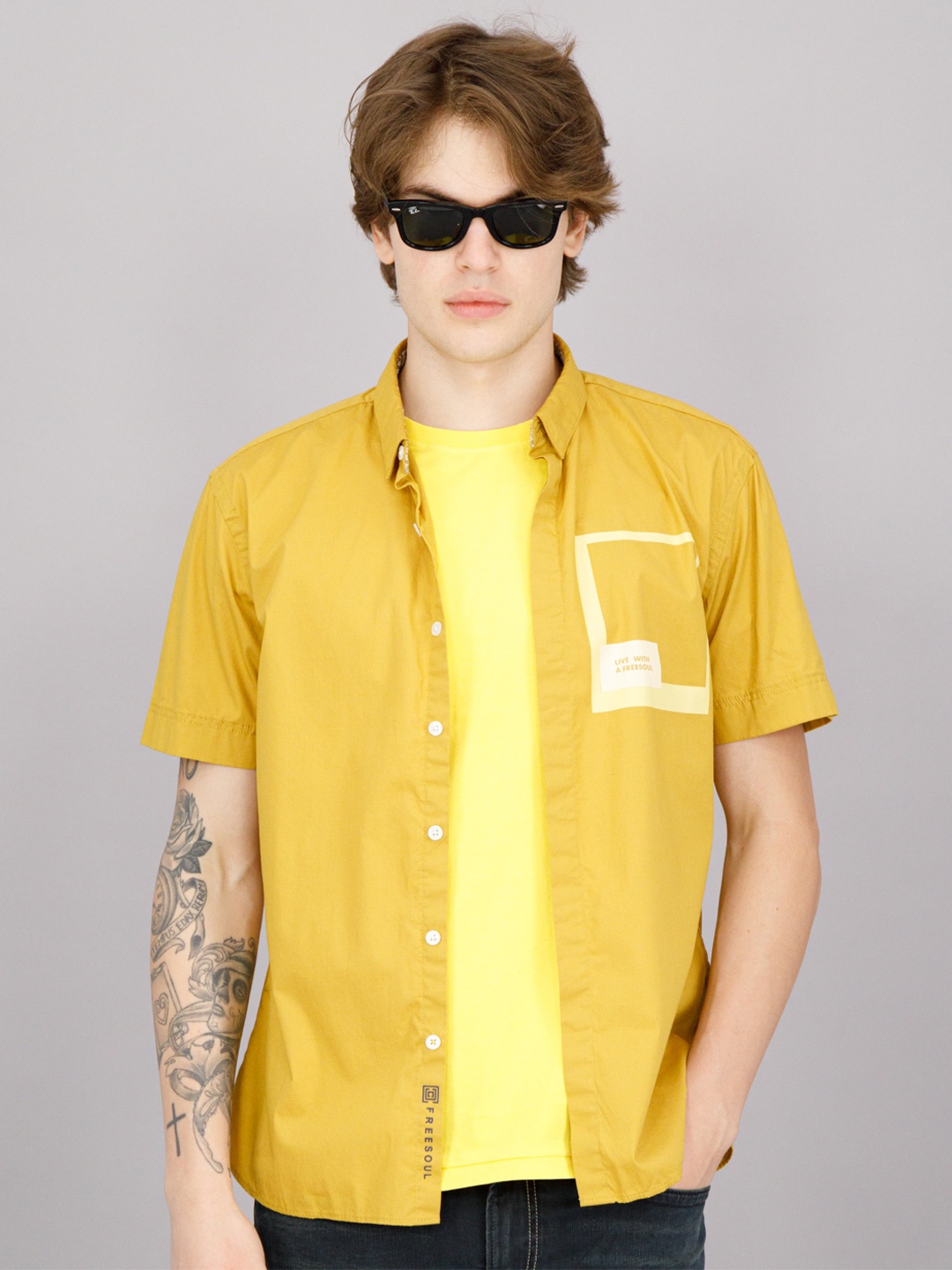 

FREESOUL Men Mustard Casual Shirt