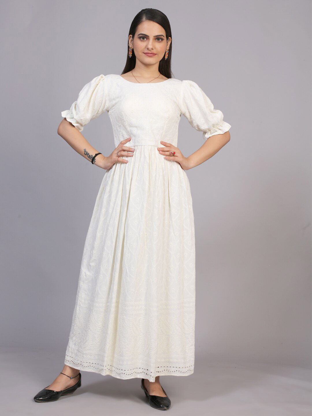 

PRENEA Off White Floral Embroidered Maxi Dress