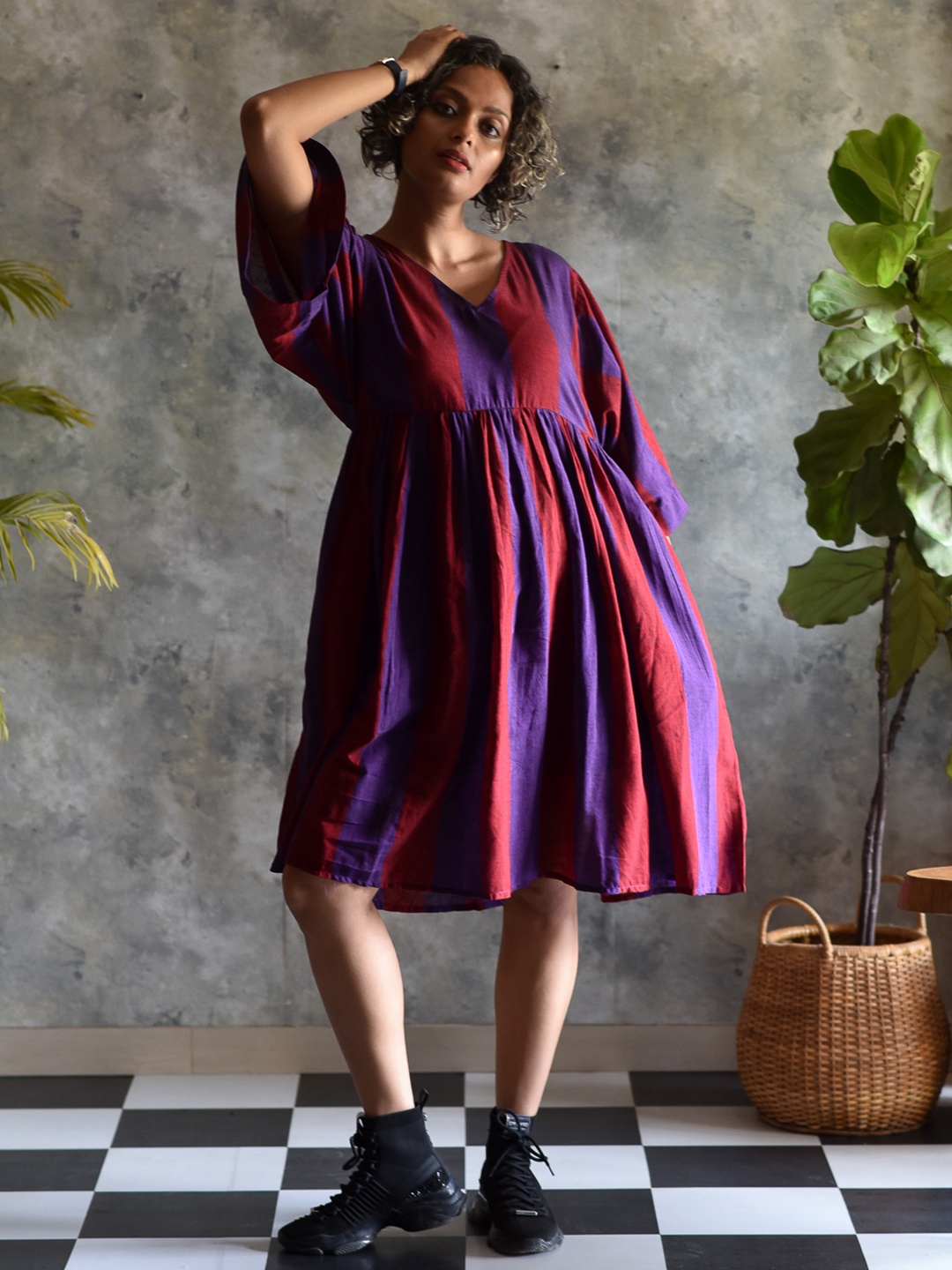 

Suta Purple & Maroon Striped Dress
