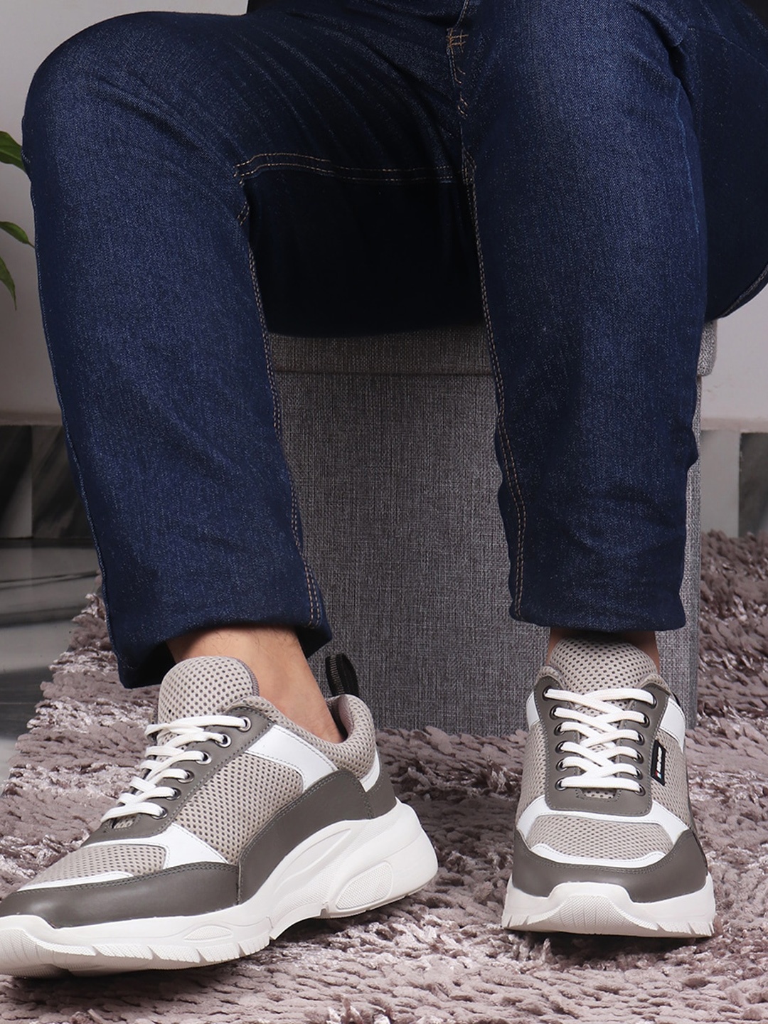 

Red Chief Men Grey Woven Design Leather Sneakers