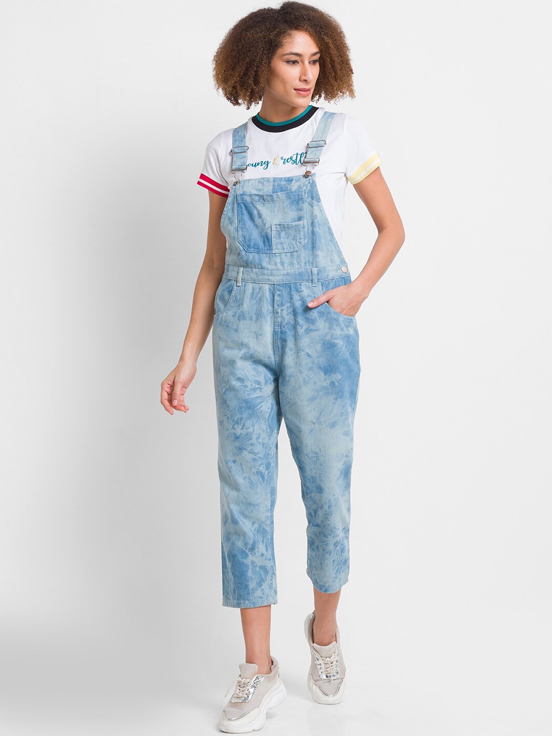 

Globus Women Blue Self Design Dungarees