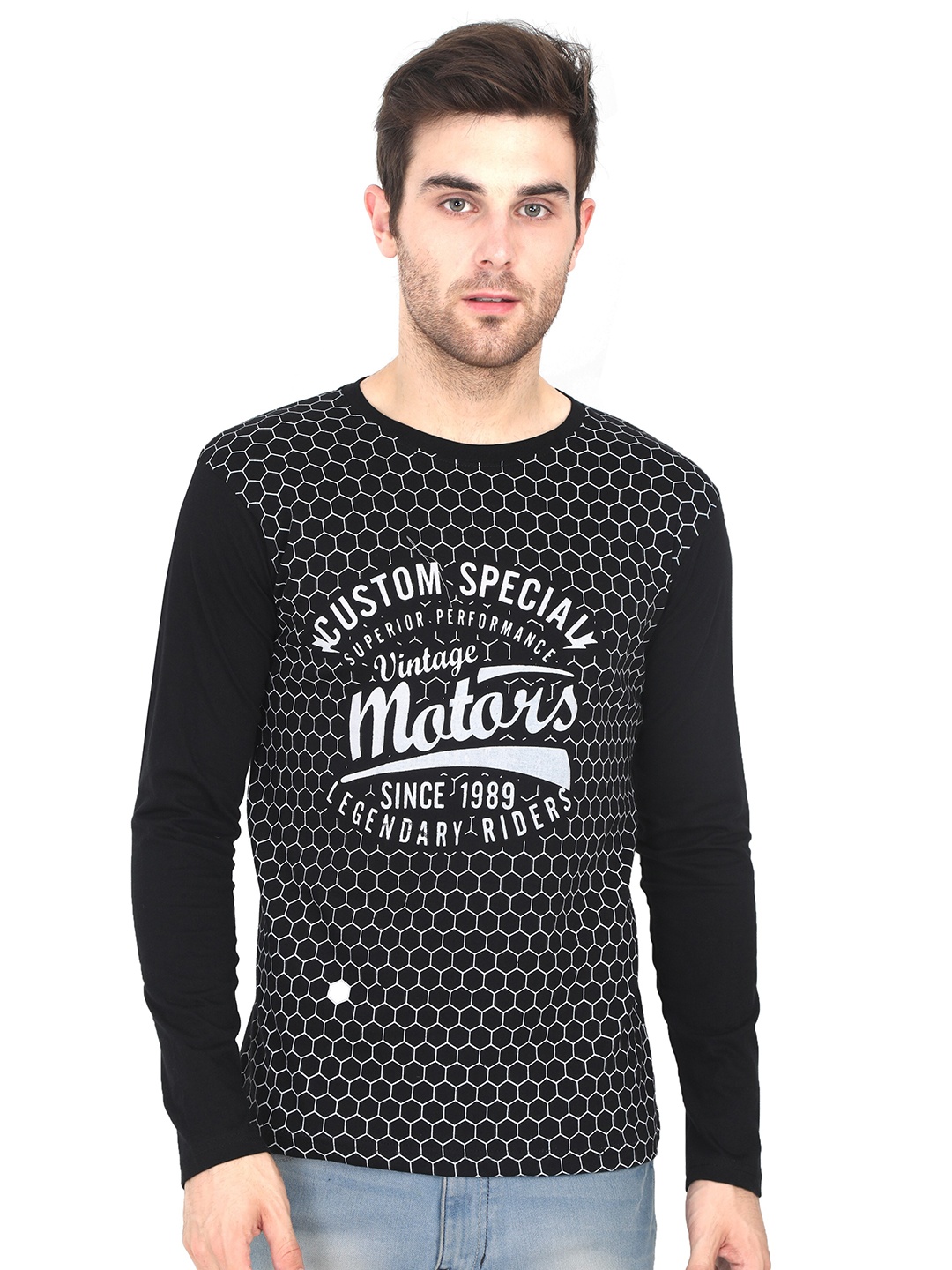 

Fleximaa Men Black & White Typography Printed Cotton T-shirt