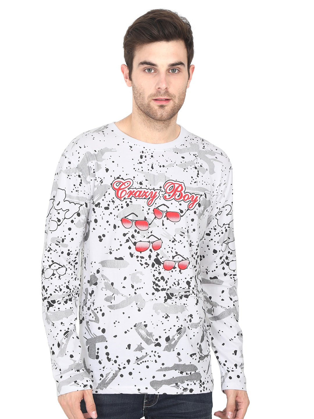 

Fleximaa Men White Typography Printed Cotton T-shirt