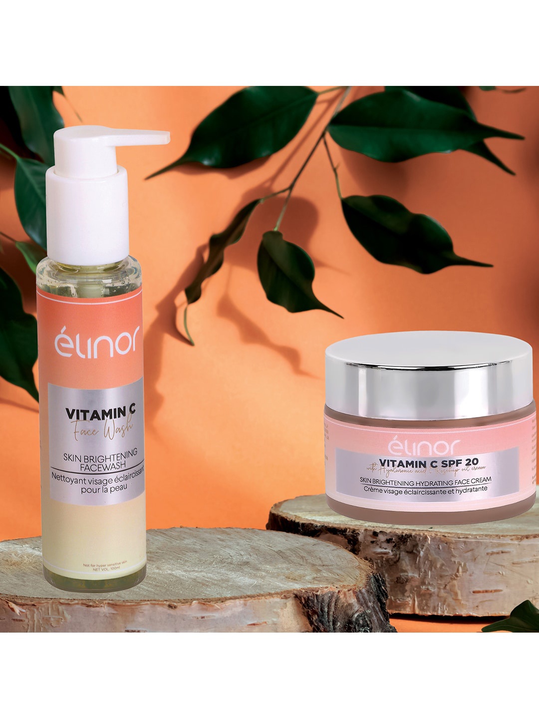 

Elinor Set Of 2 Vitamin C Face Wash & Vitamin C SPF 20 With Hyaluronic Acid & Rosehip Oil Cream, Transparent