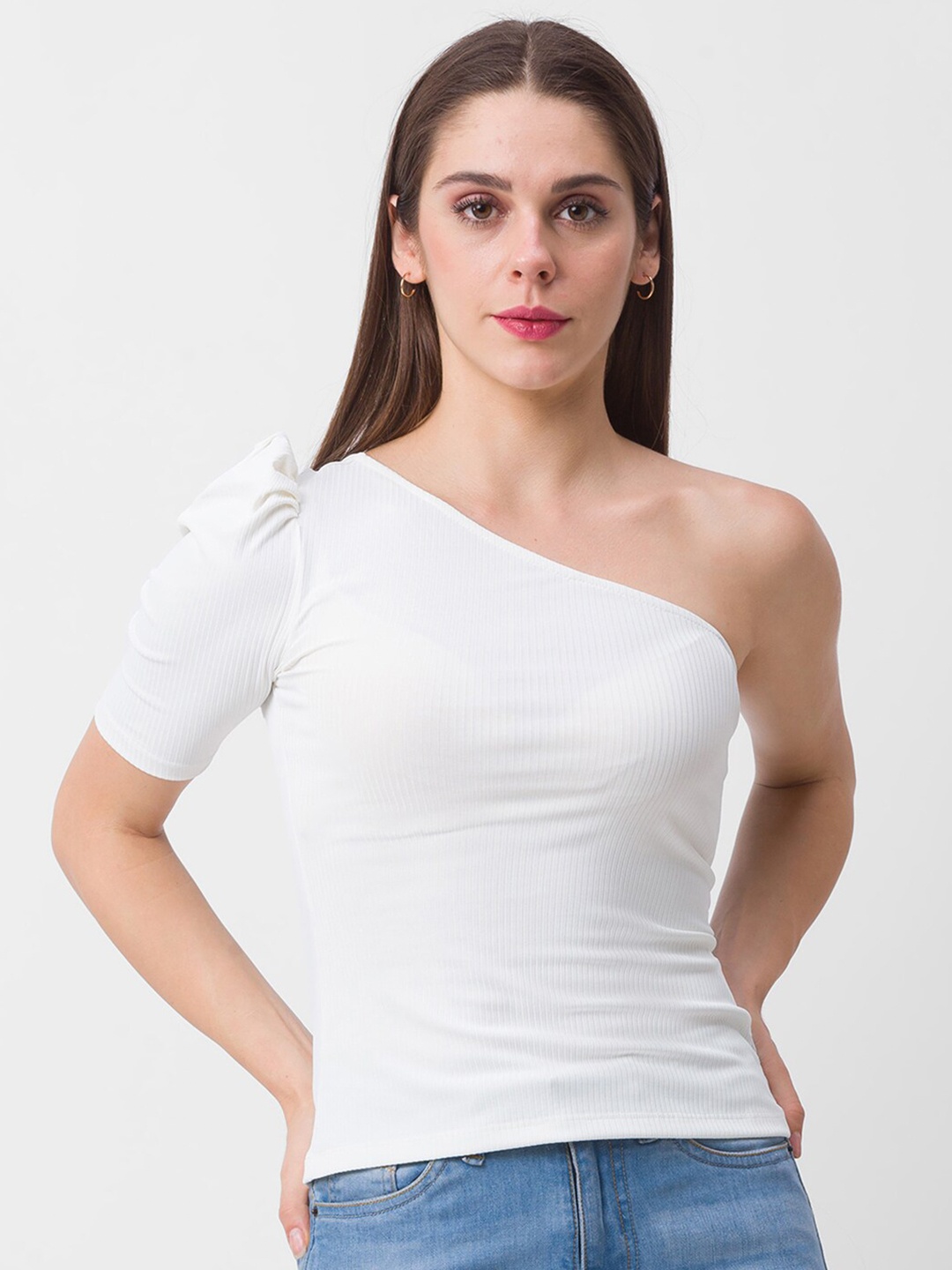 

Globus White One Shoulder Top