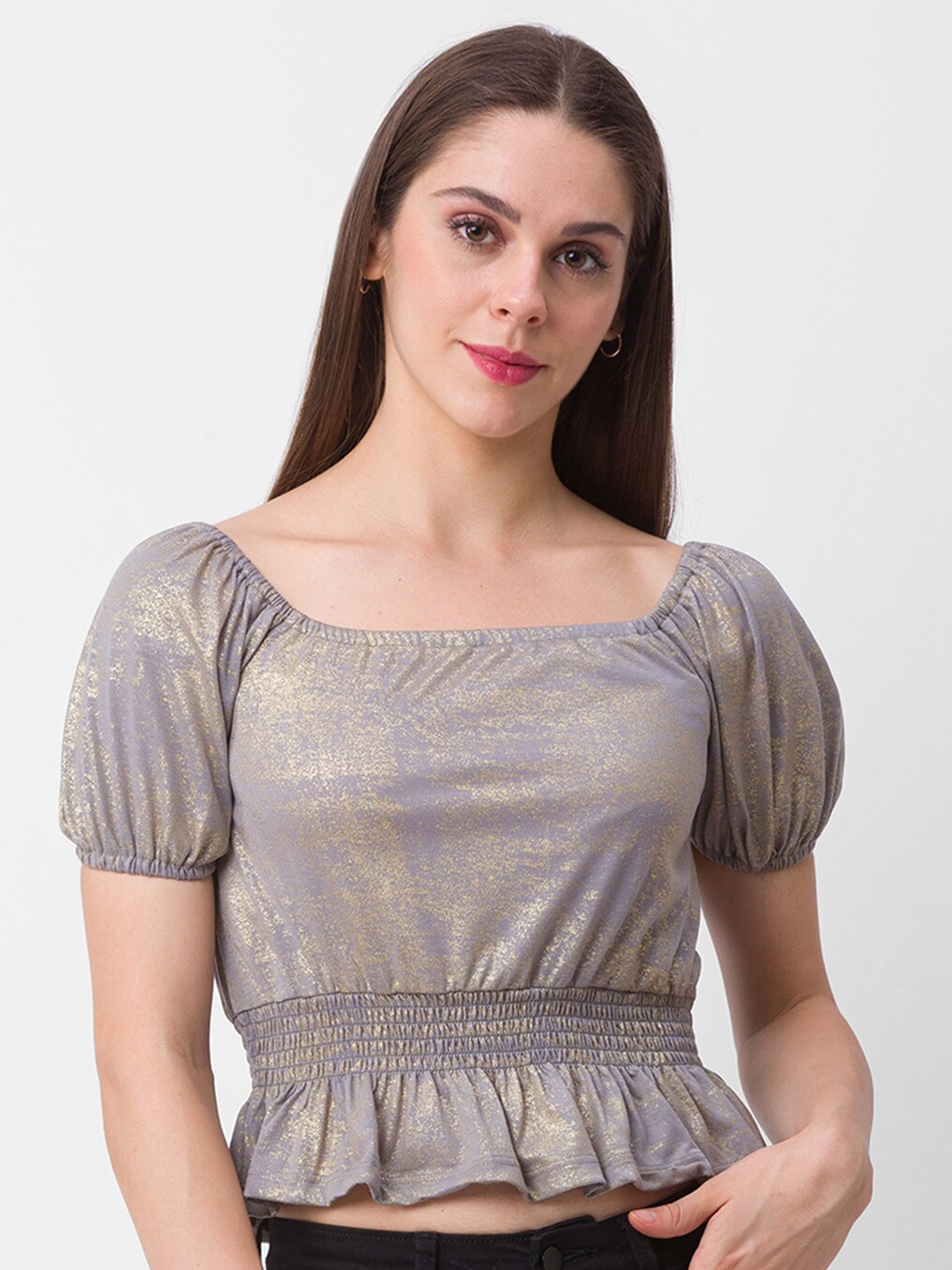 

Globus Grey & Gold-Toned Crop Top