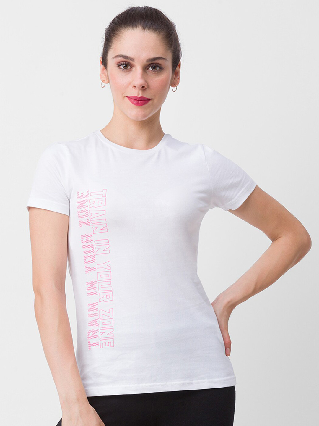 

Globus Women White Printed Applique T-shirt 100% Cotton