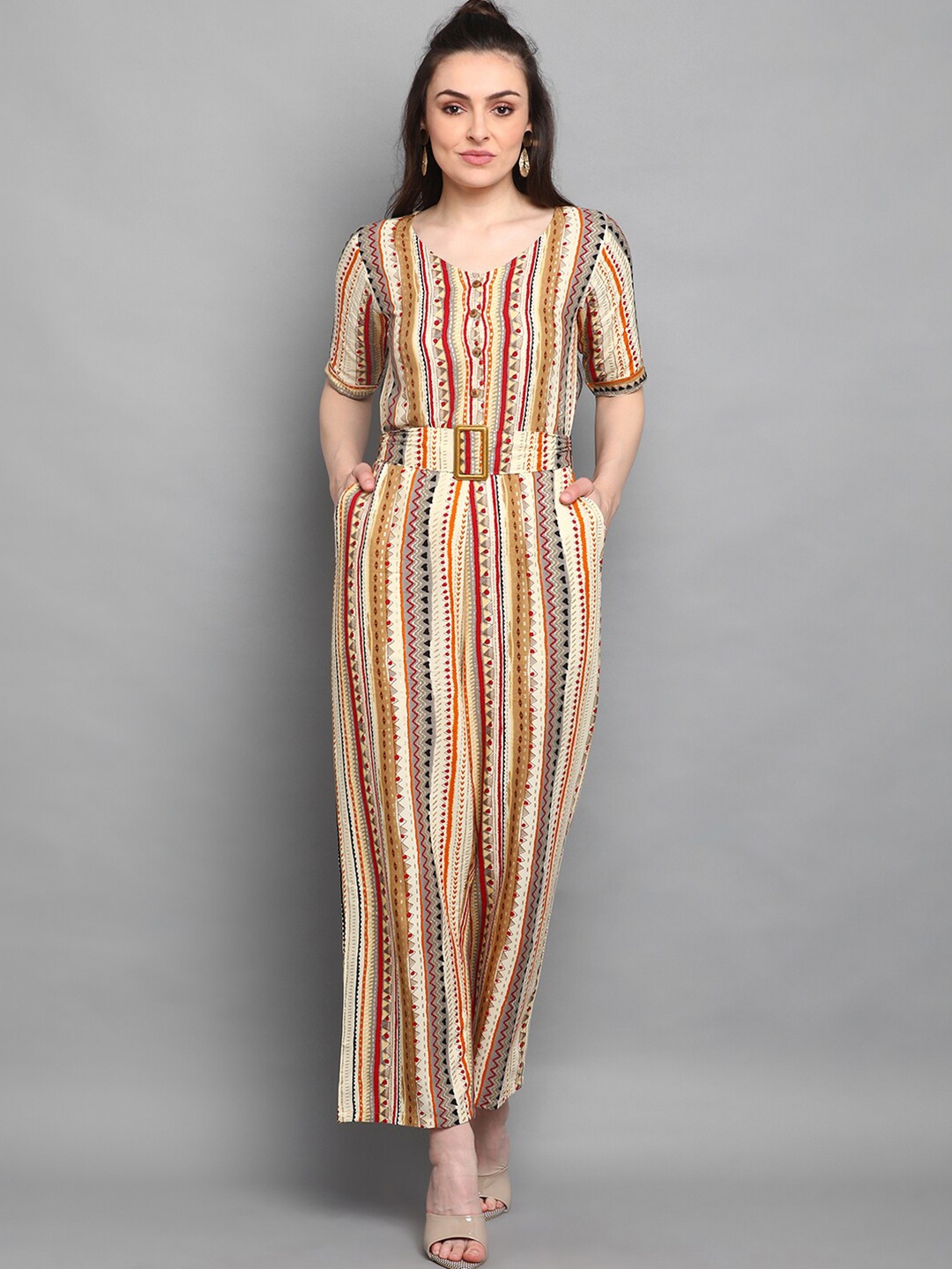 

J Turritopsis Off White & Multicoloured Foil Printed Basic Jumpsuit