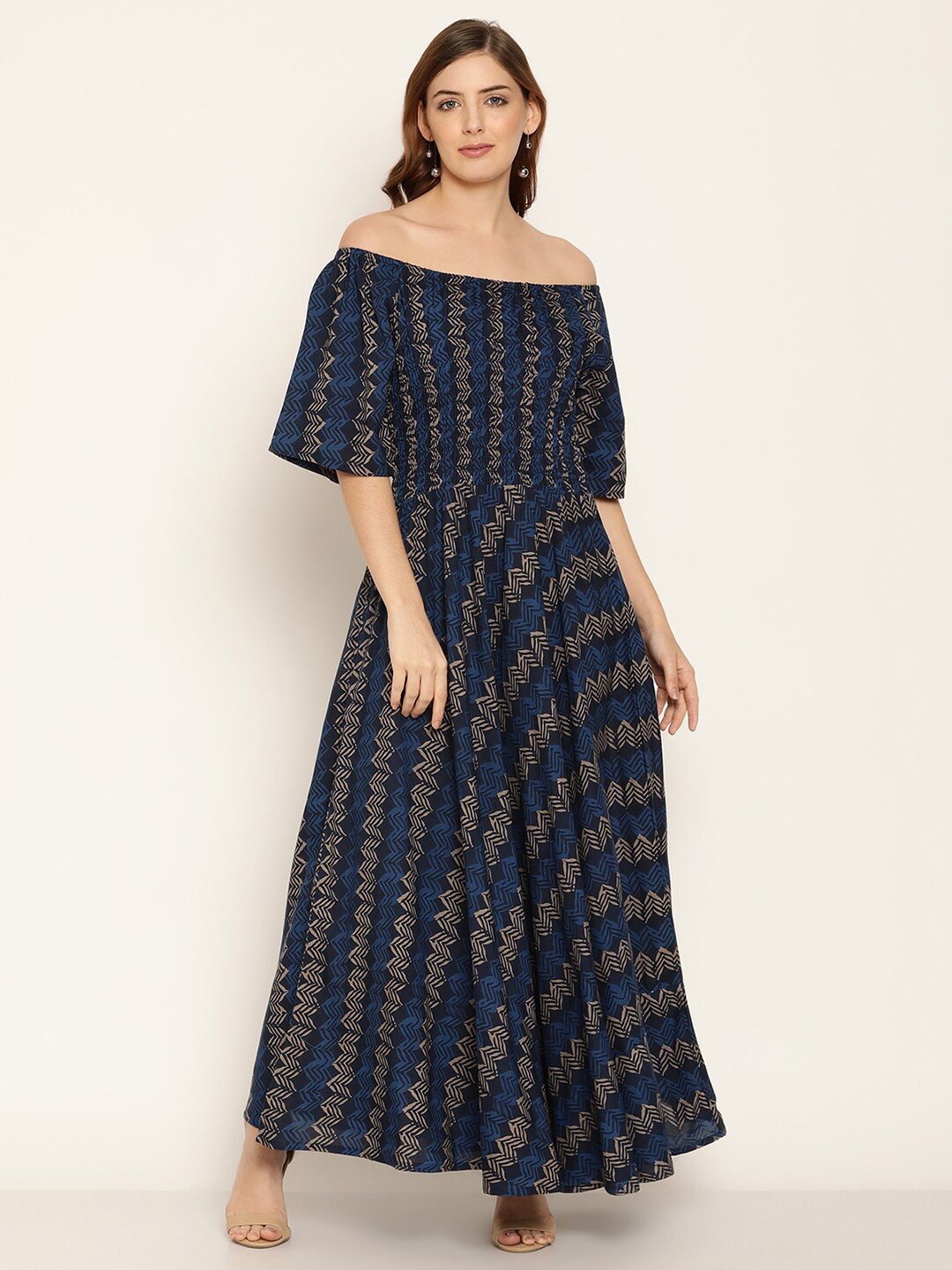 

Aawari Blue Floral Off-Shoulder Maxi Dress