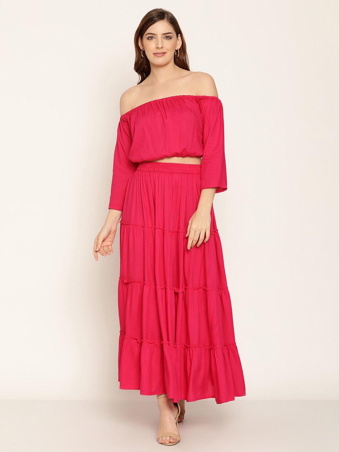 

Aawari Pink Off-Shoulder Maxi Dress