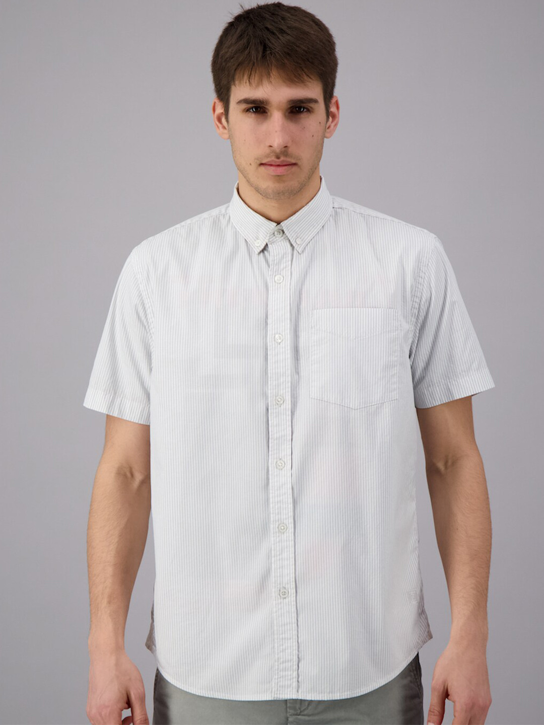 

FREESOUL Men Grey Stripped Casual Shirt