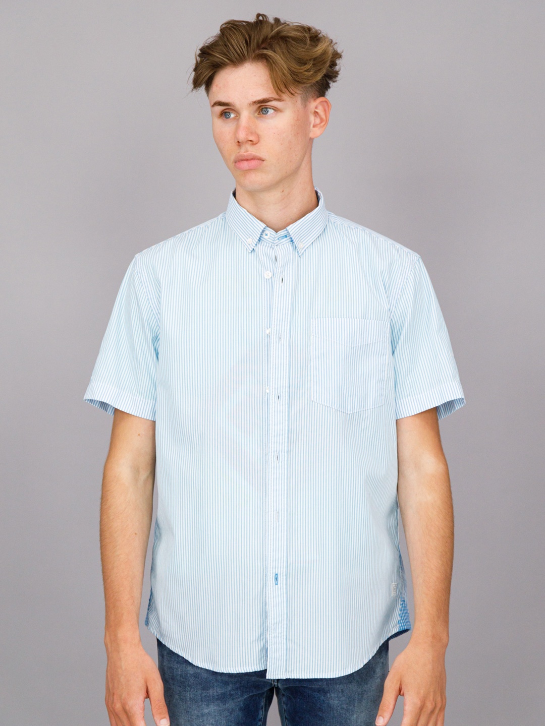 

FREESOUL Men Blue Striped Cotton Casual Shirt