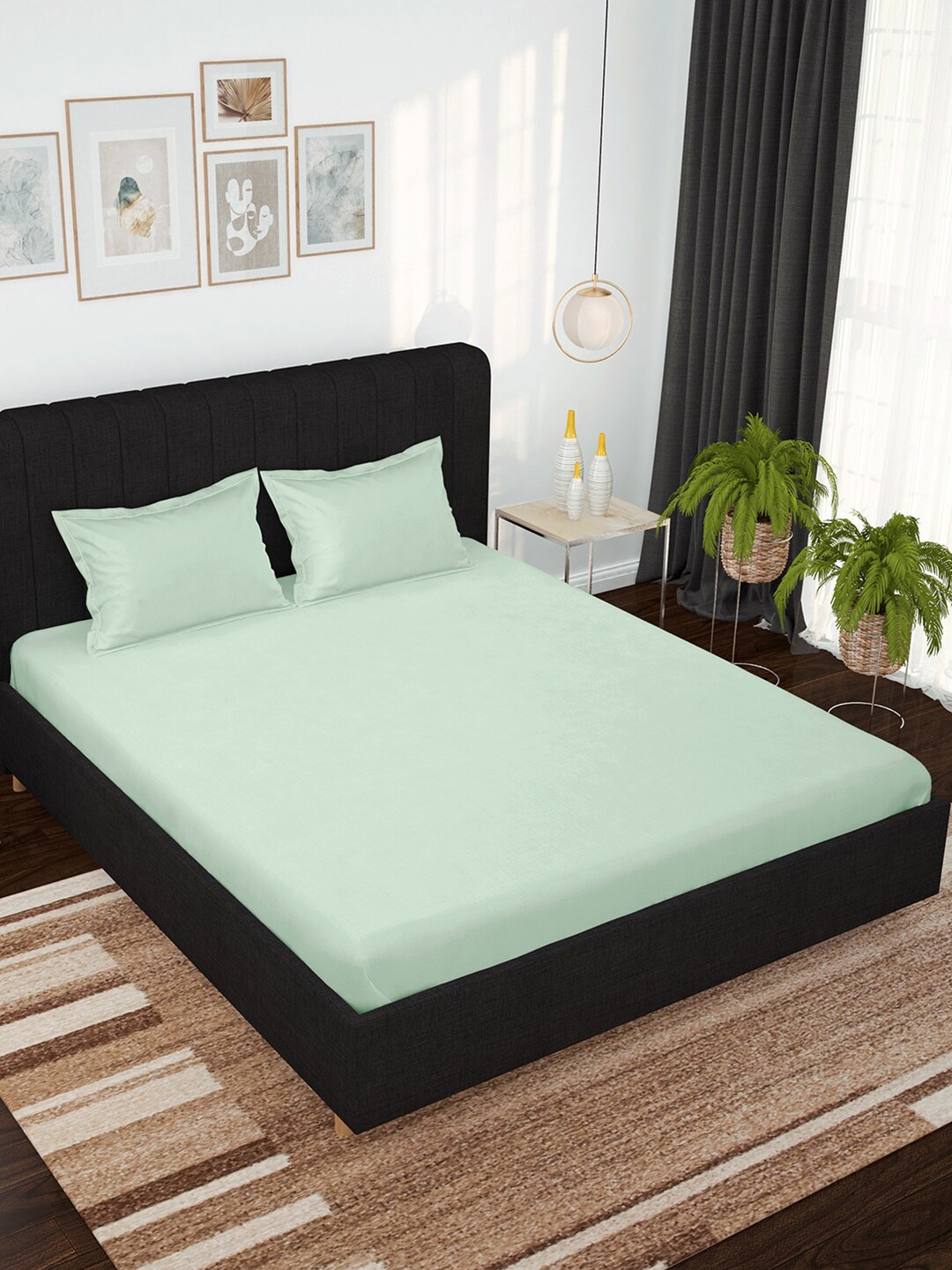 

Story@home Green Solid 500 TC 100% Cotton King Bedsheet with 2 Pillow Covers