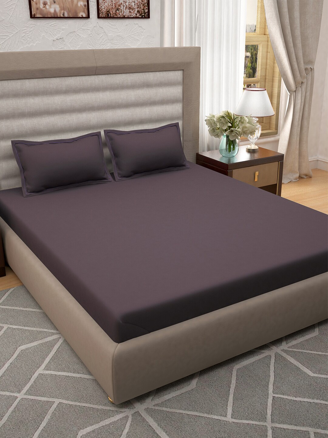 

Story@home Purple Solid 400 TC 100% Cotton King Bedsheet with 2 Pillow Covers