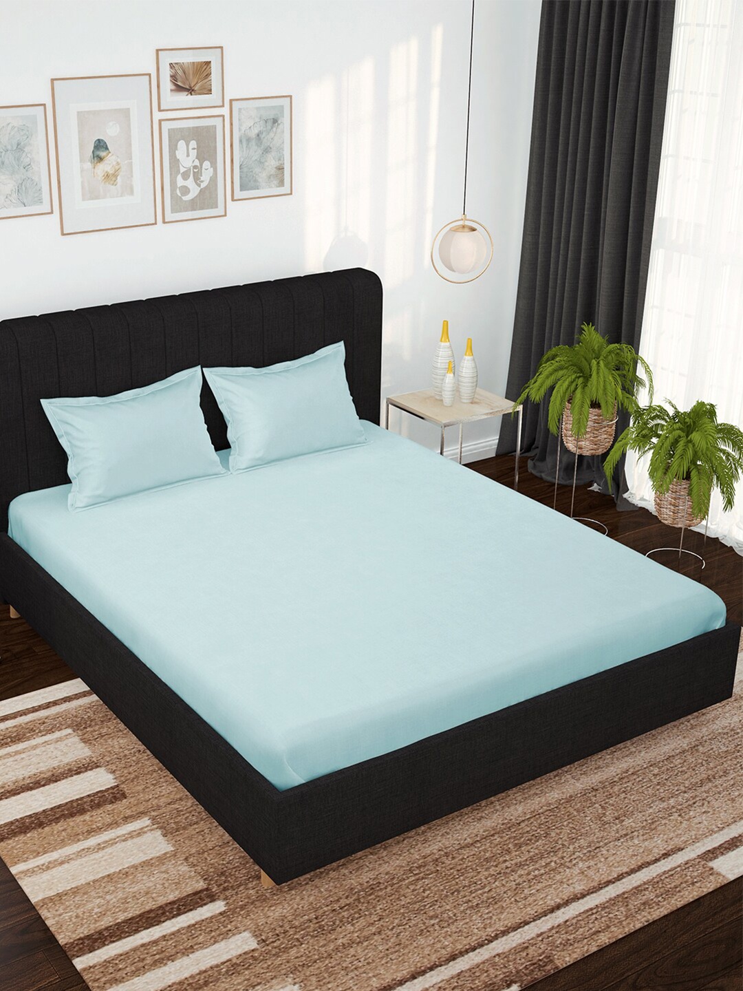 

Story@home Blue Solid 500 TC Cotton King Bedsheet with 2 Pillow Covers