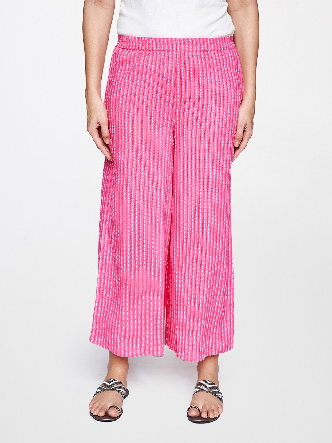 

itse Women Pink Striped Trousers