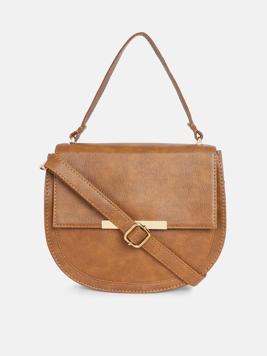 

Bagsy Malone Camel Brown Textured PU Half Moon Sling Bag