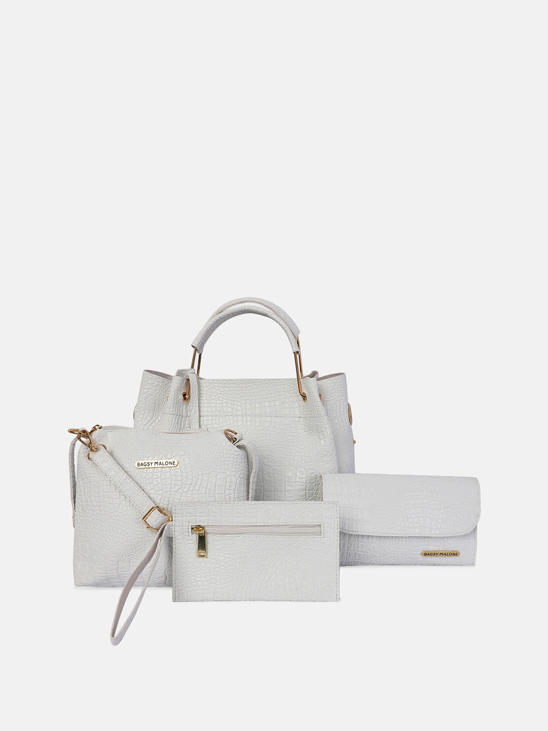 

Bagsy Malone Set Of 4 White Textured PU Structured Handheld Bag