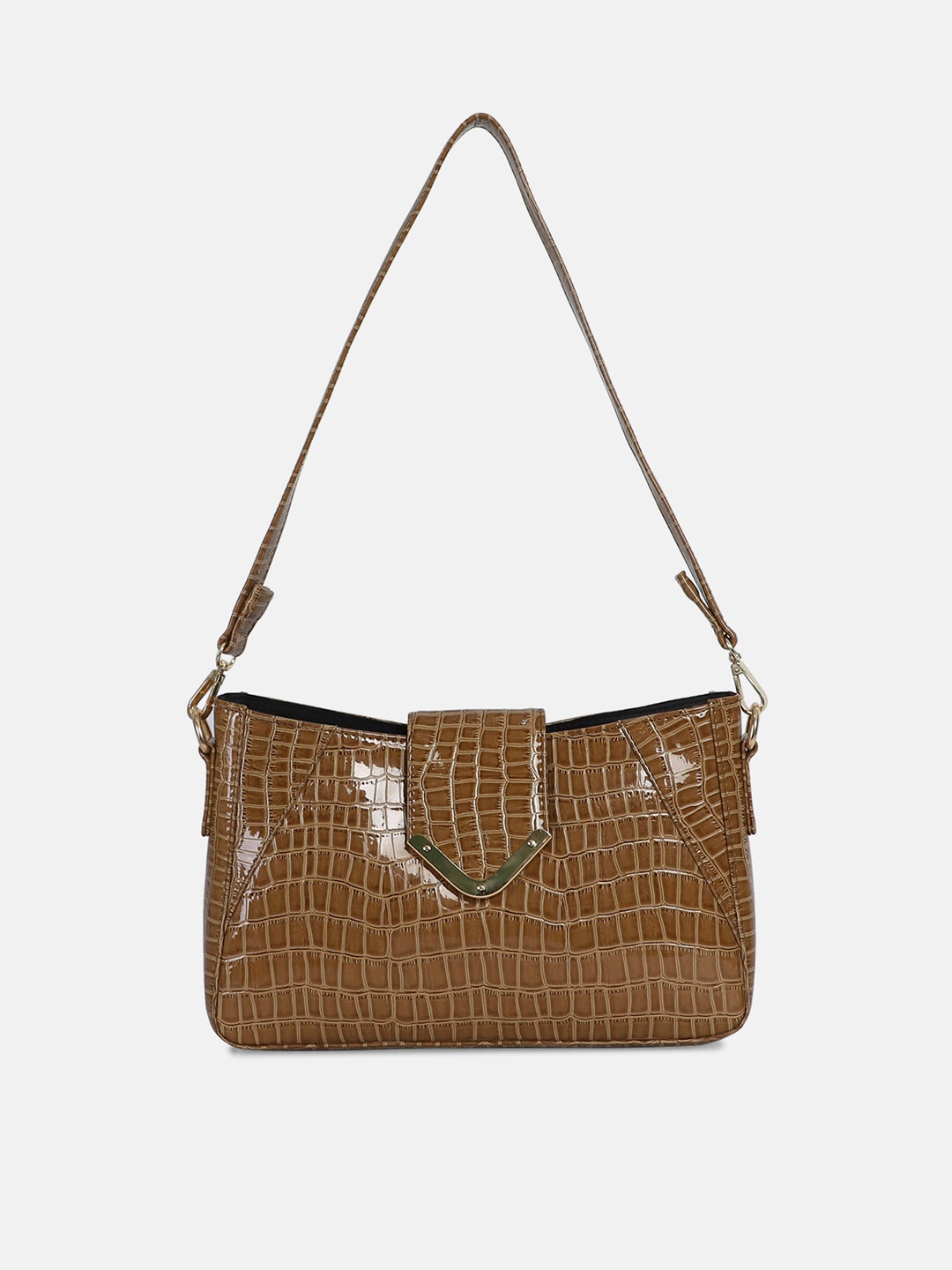 

Bagsy Malone Camel Brown Animal Textured PU Structured Hobo Bag