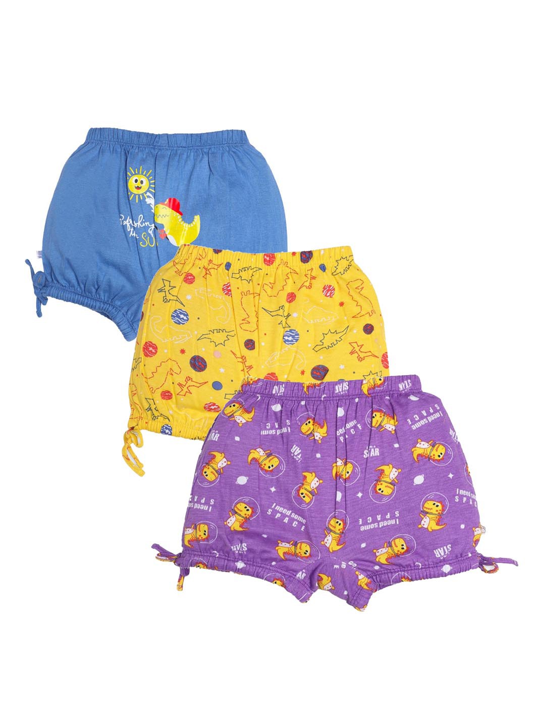 

SuperBottoms Pack of 3 Blue & Yellow Printed Sustainable Bloomers